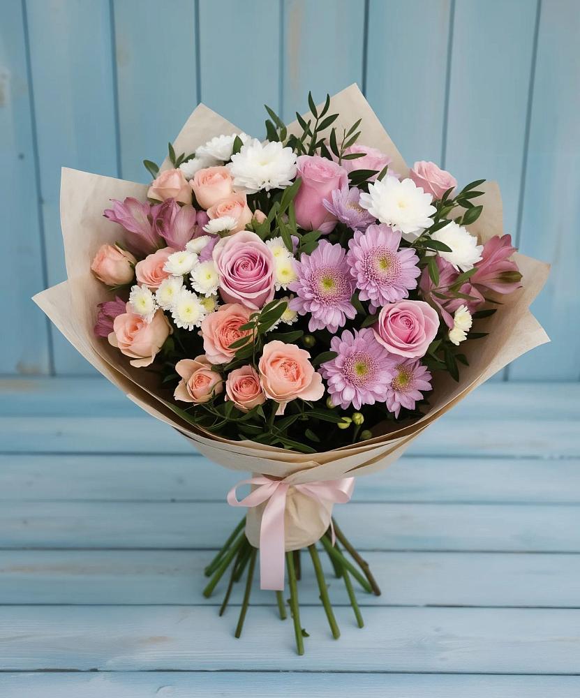 Букет цветов из: Хризантемы, Розы и Альстромерии в Мосальске