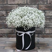 Цветочная композиция из Гипсофила в шляпной коробке в Мосальске